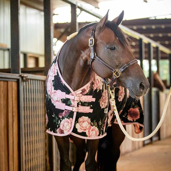 Jeffers Expression Fleece Cooler for Horses, Standard Neck, Rose Garden 75"- Equine Towel Blanket, Moisture Absorbent, Light Weight, Best for Drying, Exercise, Bathing, Adjustable Belly Bands