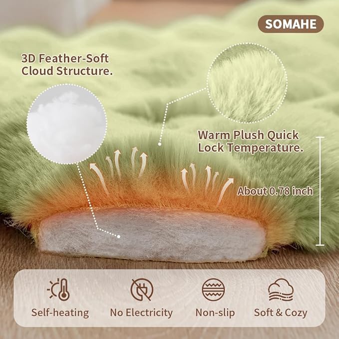 Cat Beds for Indoor Cats Faux Fur Pet Mat Cute Kitten Plush Bed with Non-Slip Bottom for Carriers/Sofa Dog & Puppy Friendly 27 x 20 Inch Large Green