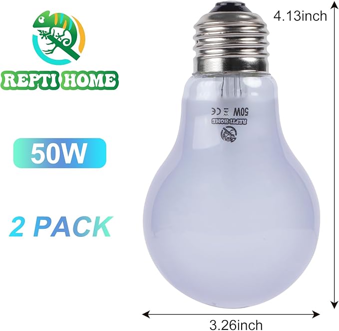 Reptile Heat Lamp 2 Pack 50W, Daylight Heat Bulb for Reptiles & Amphibians, Reptile Heat Light for Bearded Dragon, Lizard, Turtle