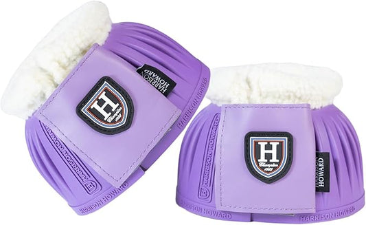 Harrison Howard Rubber Pull-on Bell Boots with Fleece Lining and Extra-Large Leather Touch-Close Tape Hoof Overreach Protection for Horses Sold in Pairs Violet XL