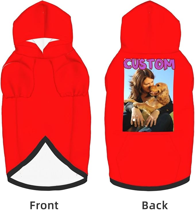 Custom Dog Hoodie with Your Design Soft & Warm Personalized Picture Logo Text Name Dog Clothes for Puppy Sweatshirt Hooded for Small Medium Large Dogs Girl/Boy Cats Pets Red