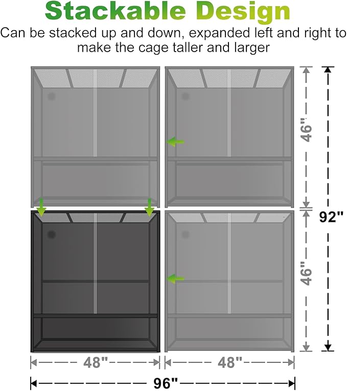 460 Gallon Connectable Reptile Tank 2-Pack with Kit, 96"x24"x46" Total, 48"x24"x46" Each, Large PVC Enclosures for Bearded Dragon & Ball Python, Front Glass Doors & Locks