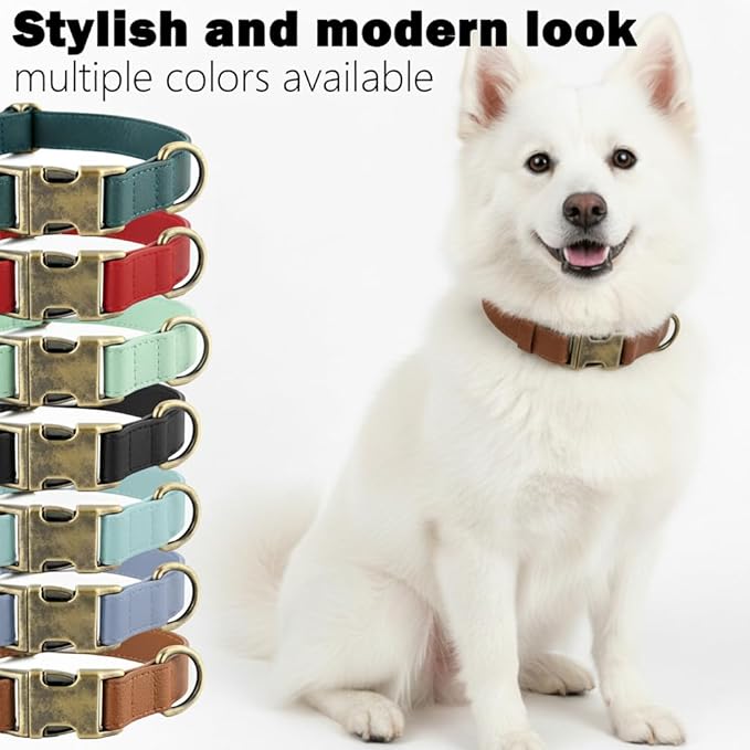 Dog Collar and Leash Set,Leather Silicone Waterproof Odor-Proof Dog Collar and Leash for Large Dogs, Soft Flexible Dog Collars, Durable Thick Adjustable Pet Collar (Brown, Large (14.5-24" Neck))