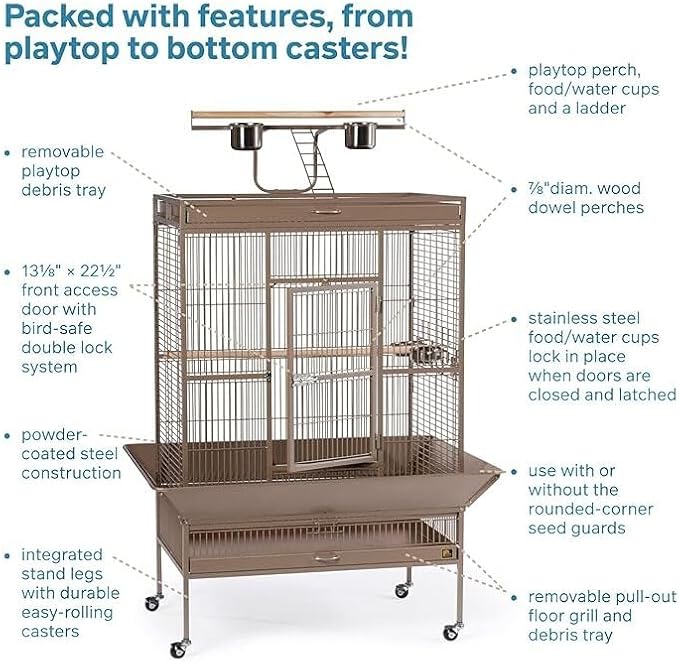 Suburban Sophistication Playtop Bird Home with Spacious Design, Durable Materials, Removable Perches Large/Coco