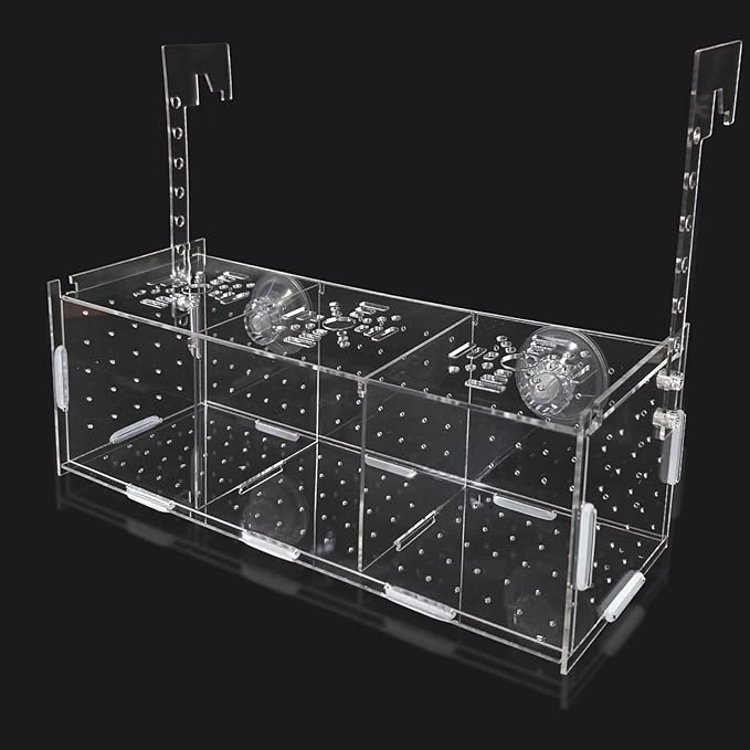 PINVNBY Acrylic Fish Breeding Box，Guppy breeding Box Acrylic Fish Isolation Box Aquarium Incubator with Suction Cups for Guppy Shrimp Small Baby Fishes（3.9 x 3.9 x11.8 in）