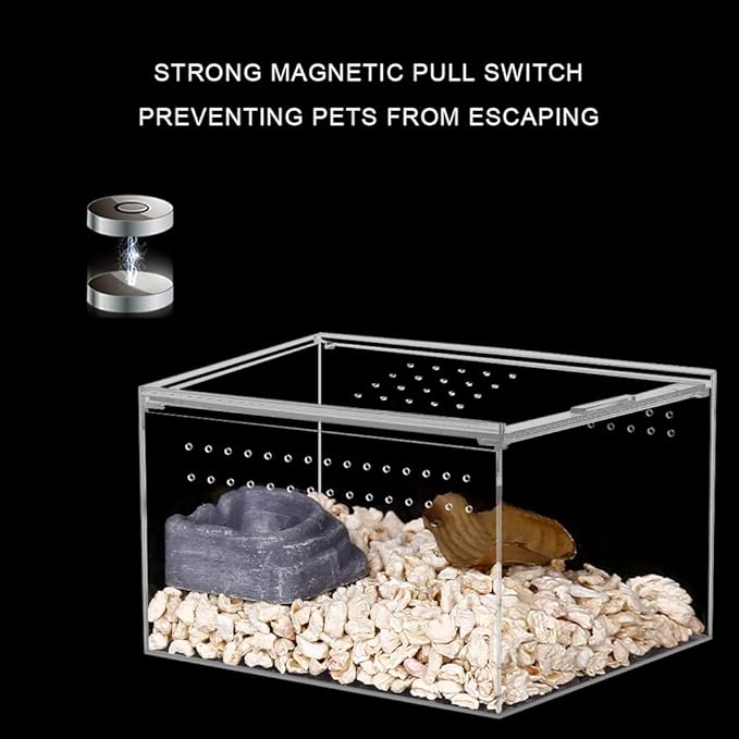 NANEEZOO Acrylic Reptile Breeding Box, 5x4x3 Inch Nano Flat/Long Enclosure Transparent Reptile Breeding Box Terrarium Cage Tank for Tarantula Scorpion Sling Isopods Invertebrates Insect Mantis