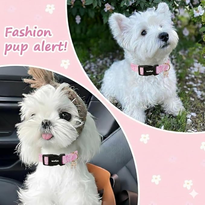 Large Dog Collar, Girl Boy Dog Collars with Bow Pattern, Adjustable Cotton Pink Dog Collar for Puppy, Cute Holiday Collars for Dogs, Ideal for Gifts,Pet Accessory,Daily Walk-L