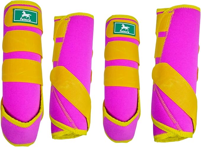 Equine Sport Horse Boots Set of 4 – Neoprene Leg Protection with Durable Hook & Loop Straps, Breathable & Comfortable Fit for Training, Riding, and Performance（Pink, Medium）