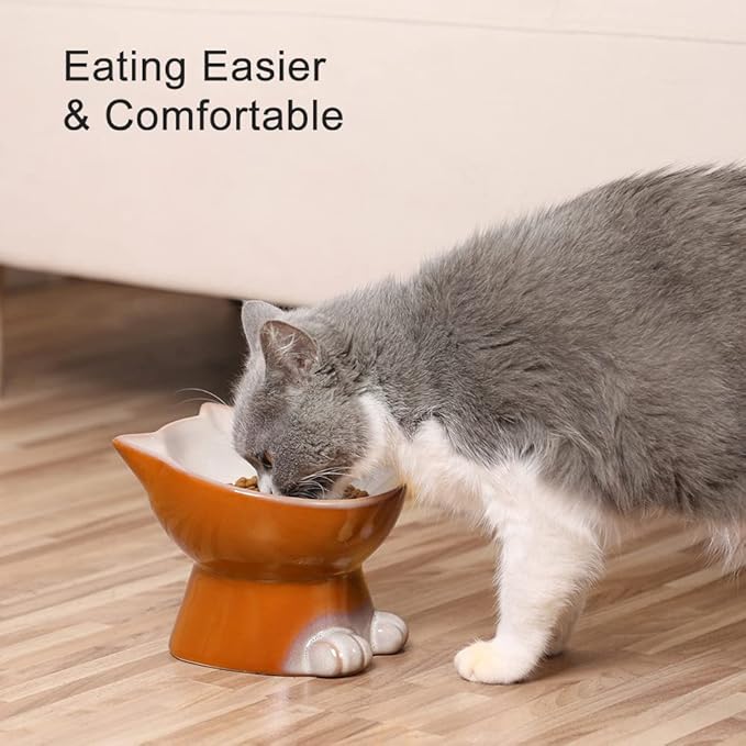 Nihow Elevated Cat/Dog Bowls: 6.25 Inch Ceramic Raised Cat Food & Water Bowl Set for Protecting Pet's Spine - Feeding & Watering Supplies for Cat/Small Size Dog - Elegant Brown (6.8 OZ /1 PC)