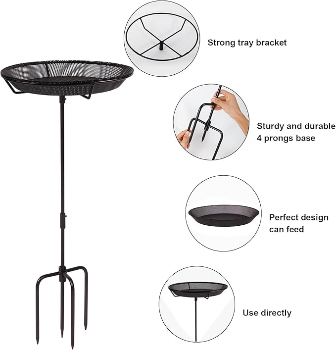 Standing Bird Feeder Bowl with 29.1 inch Iron Stand - Detachable Outdoor Decor for Garden Backyard Patio and Deck - Perfect for Attracting Birds