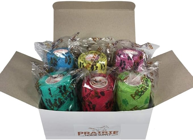 Prairie Horse Supply 3 Inch Vet Wrap Tape Bulk (Assorted Paw Prints) (Pack of 6) Self Adhesive Adherent Adhering Flex Bandage Grip Roll Dog Cat
