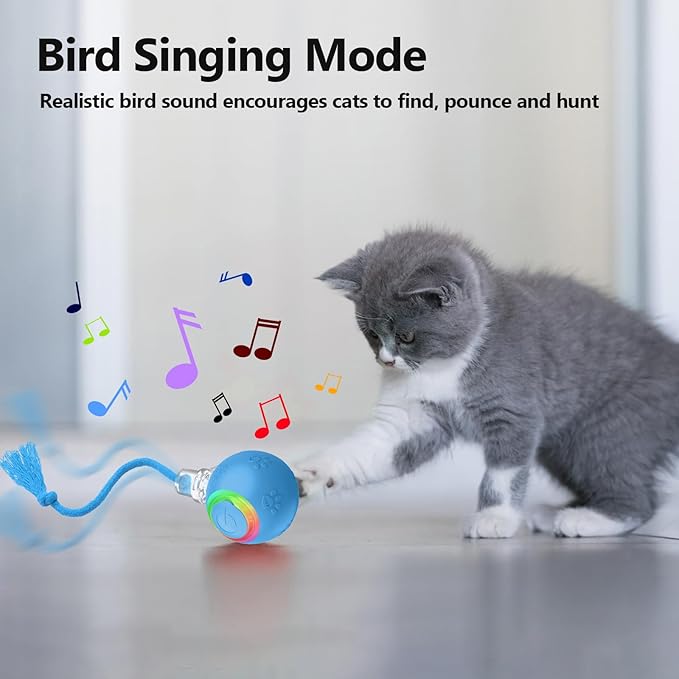 Interactive Cat Toys, Automatic Moving Cat Toys for Bored Indoor Adult Cats, Fast Rolling, Chirping & Motion-Activated Kitty Toys, Fun Gift for Cats with Speedy Tail 2.0, USB Rechargeable (Blue)