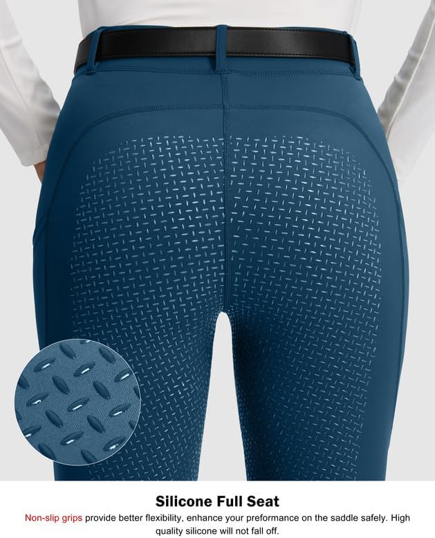 SANTINY Women's Horse Riding Pants Zipper Pockets Silicone Full-Seat Breeches Equestrian Schooling Tights for Women