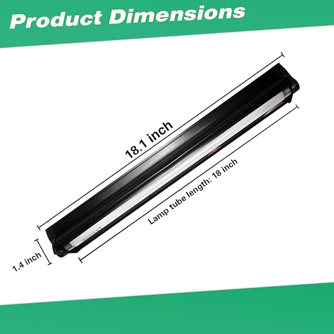 Hypool T8 Strip UVB UVA Reptile Lighting Fixture with 18-Inch 15 Watt UVB 10.0 Fluorescent Bulb Combo Kit, 10-Percent UVB Desert Pet Habitat Light for Reptiles Amphibian Black