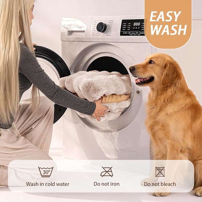 Self-Warming Dog Bed, Plush Faux Fur Mat with Anti-Slip Bottom, Ultra Soft Heated Pet Bed for Medium Large Dogs, Cozy Fluffy Pad for Carriers Couch Crate, Machine Washable, 35 x 27 Inch White