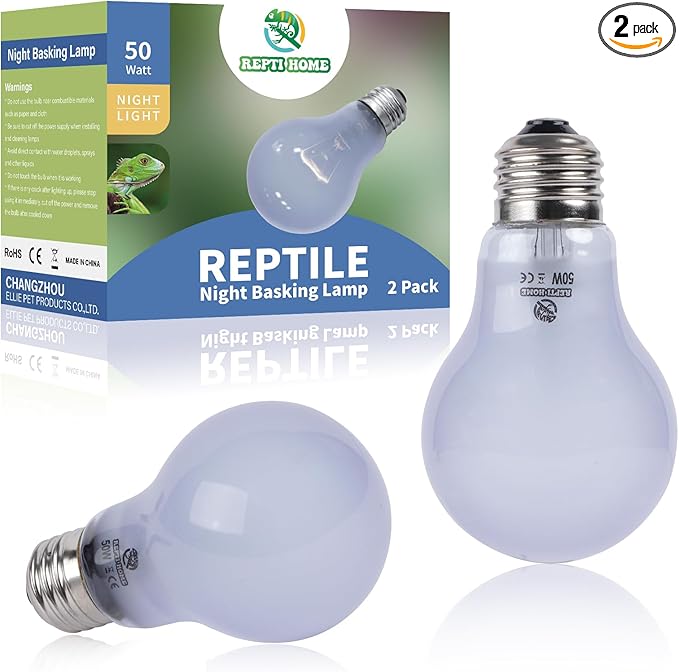 Reptile Heat Lamp 2 Pack 50W, Daylight Heat Bulb for Reptiles & Amphibians, Reptile Heat Light for Bearded Dragon, Lizard, Turtle
