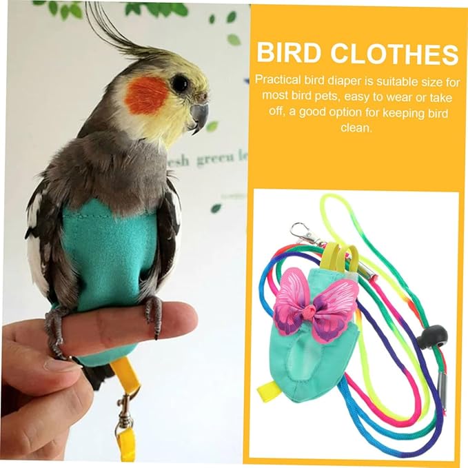 Bird Diapers Harness and Leash for Parrots Lightweight Comfortable Flight Clothes with Reusable Washable Cloth Material Cute Design for Cockatiel and Parakeet Diaper Flight Suit