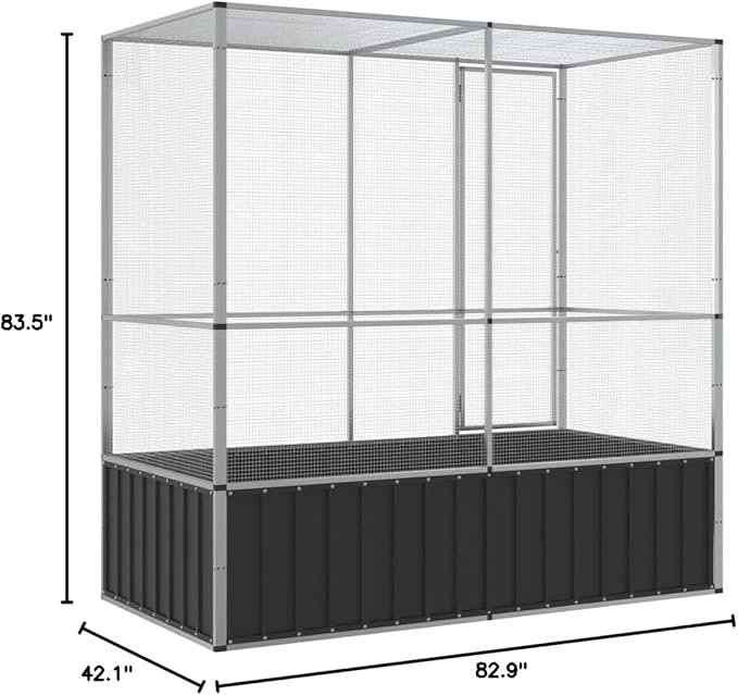 Steel Aviary Silver, Steel Bird Cage, Outdoor Aviary Parrot Cage Wide Flight Metal Birdcage, 82.9"x42.1"x83.5"