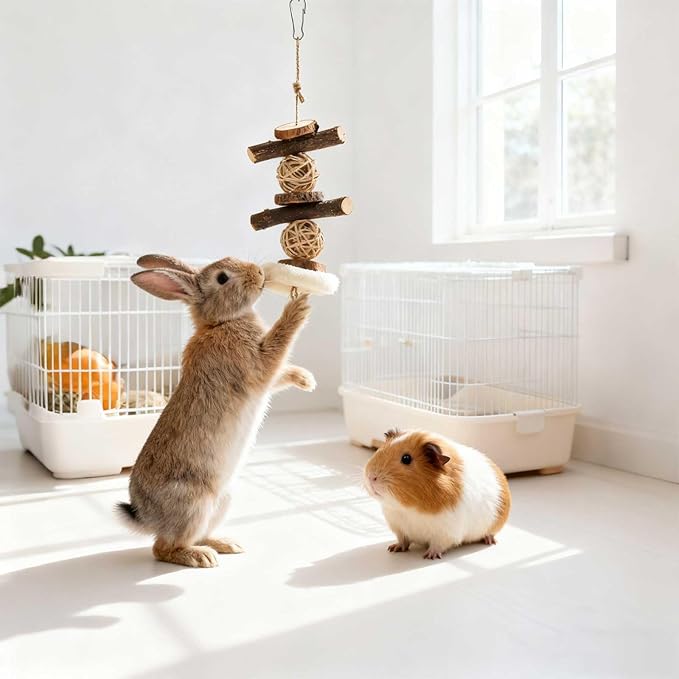 Rabbit Toys, 30 Pcs DIY Rabbit Chew Toys Kit for Teeth Guinea Pig Treats Natural Timothy Hay Chips with Herbal Flowers Bunny Enrichment Toys for Hamster Gerbils Chinchillas