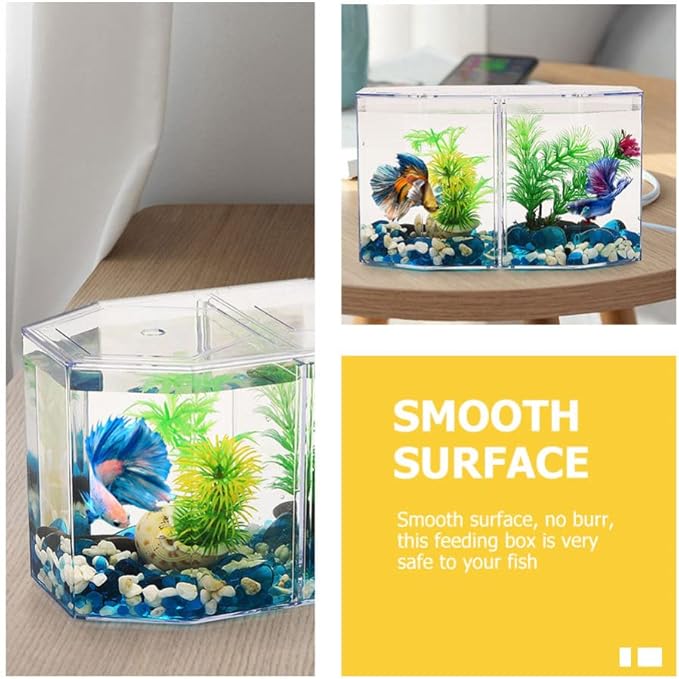 Acrylic Fish Tank Isolation Box with Two Compartments for Betta and Small Tropical Fish Clear Octagonal Breeding Tank Suitable for Home Aquarium