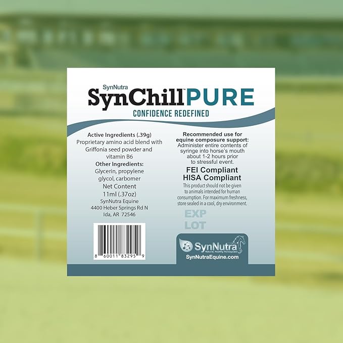 SynNutra Equine SynChill Pure 12-Pack – Non-Sedative Disposition Support for Horses – Plant-Based, L-Theanine-Free Formula for Calm, Confident Performance – 100% Natural & Competition Safe