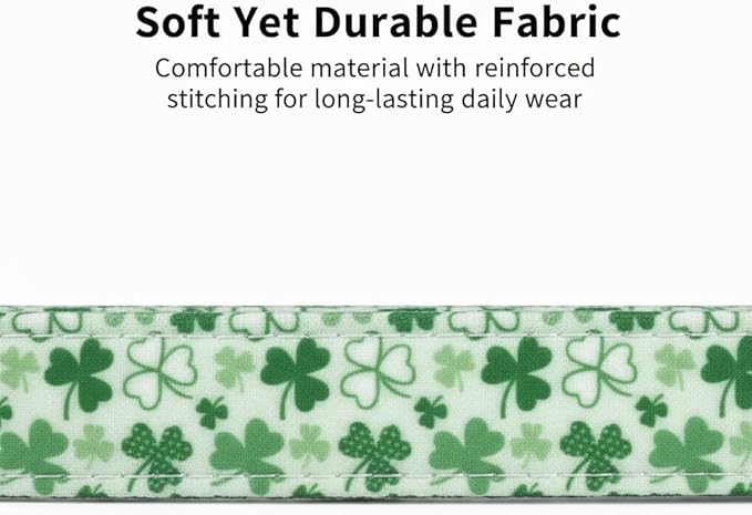 XS Dog Collar for St. Patrick's Day, Cute Dog Collar with Green Clover for Puppy, Extra Small & Small Dogs, Adjustable Puppy Collar with Soft Fabric and Quick Release Buckle