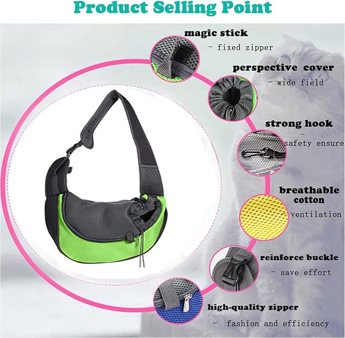 Pet Dog Sling Carrier, Breathable Mesh Portable Travel Safe Pet Sling Shoulder Bag Carrier with Adjustable Non-Slip Shoulder Strap for Small Dogs Cats Puppy