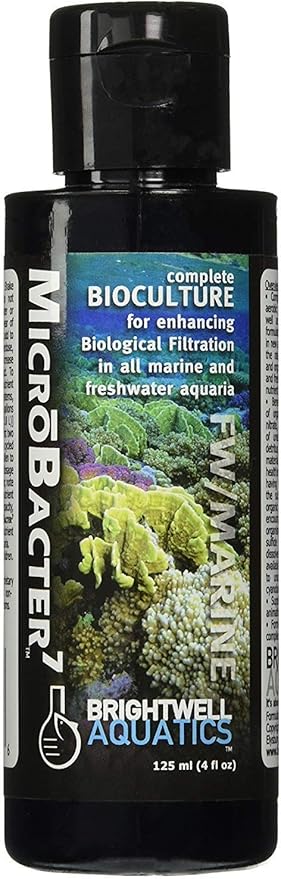 Brightwell Aquatics MicroBacter7 Complete Bioculture for Fish Tank or Aquarium - Populates Biological Filter Media for Saltwater and Freshwater Fish - Aquarium Water Treatments, 4.2 fl oz