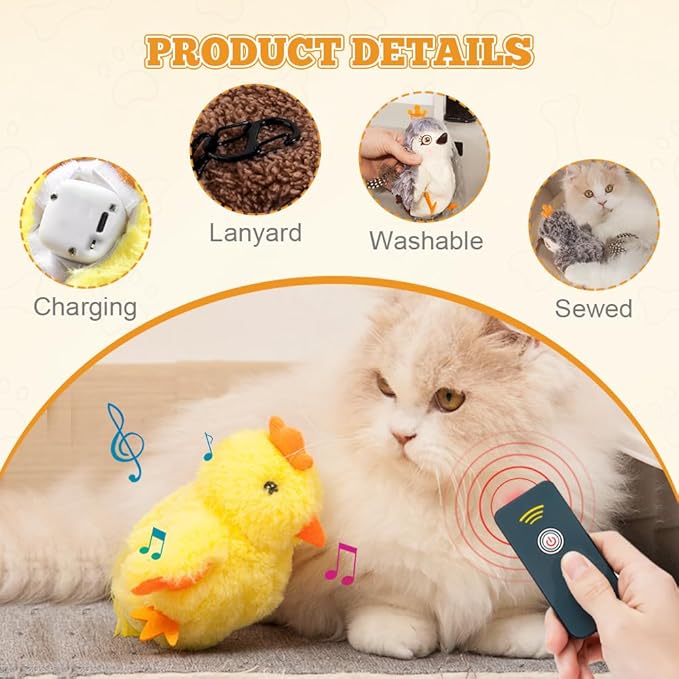 Flapping Bird Cat Toy, Interactive Chirping Bird Cat Toy, Simulated Chirping Bird Cat Toys Flapping Wings, Rechargeable, 3 Modes, Touch Activated (Chicken)