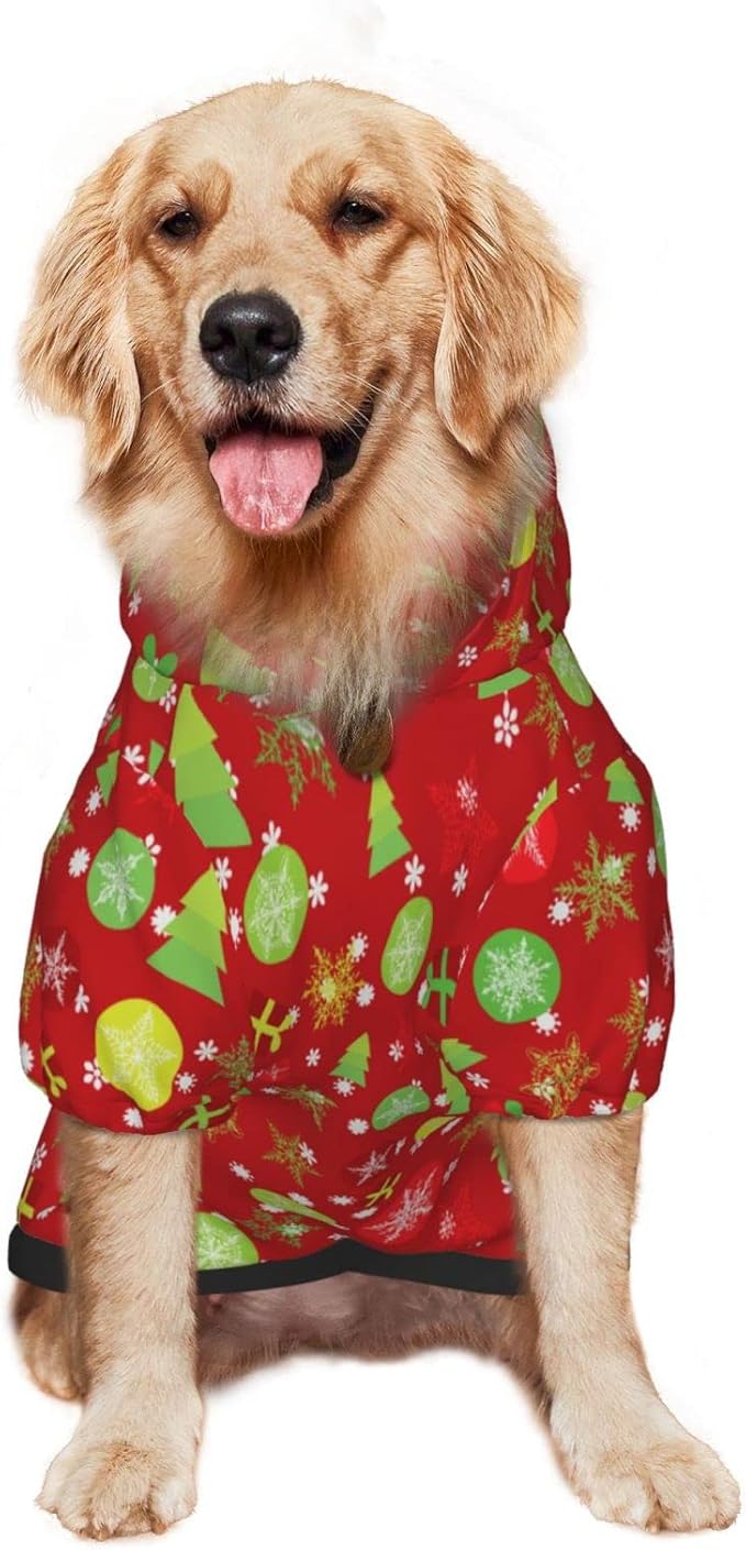 Christmas Tree Print Hoodie,Christmas Cosplay Dog Clothes with Pocket and Hat Winter Clothes Sweaters X-Large