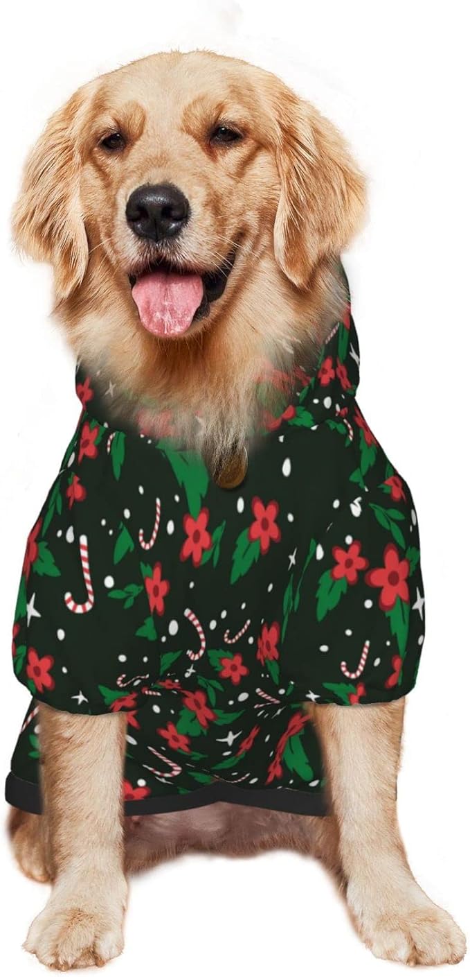 Black Candy Cane Hoodie,Christmas Cosplay Dog Clothes with Pocket and Hat Winter Clothes Sweaters Xx-Large