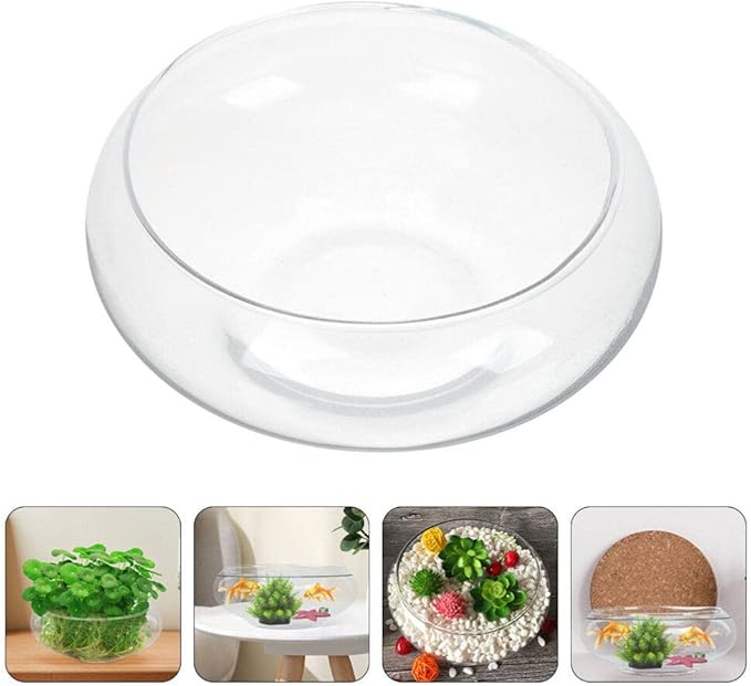 Glass Bubble Bowl - Wide Mouth Flower Vase Clear Bubble Planter Terrarium Aquatic Plant Pot Shallow Fish Tank for Centerpiece Hydroponic Succulent