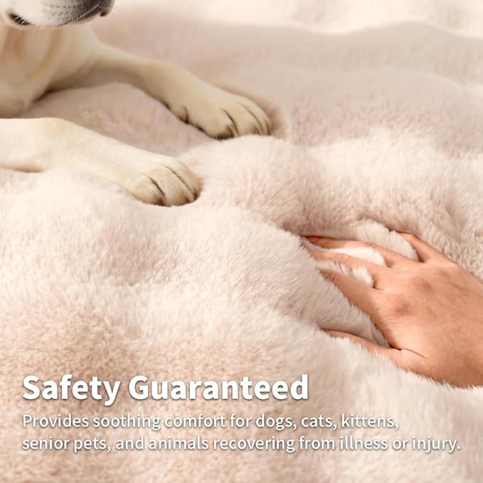 Self-Warming Dog Bed, Plush Faux Fur Mat with Anti-Slip Bottom, Ultra Soft Heated Pet Bed for Medium Large Dogs, Cozy Fluffy Pad for Carriers Couch Crate, Machine Washable, 35 x 27 Inch White