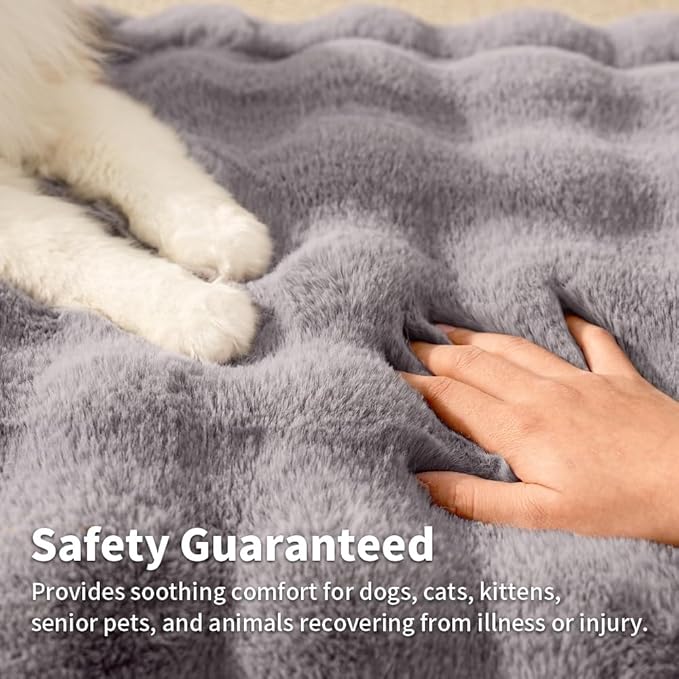 Self-Warming Cat Bed, Plush Faux Fur Pet Bed Mat with Anti-Slip Bottom, Ultra Soft Heated Pad for Cats & Kittens, Cozy Fluffy Bed for Window & Sills Couches, Machine Washable, 23x15 Inch Grey