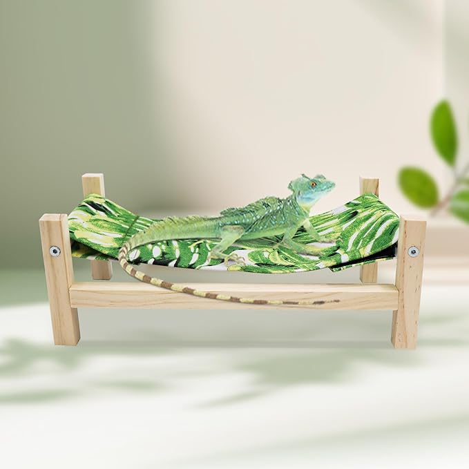 Bearded Dragon Bed, Wooden Reptile Sleeping Hammock, Bearded Dragon Tank Accessories, Habitat Accessories for Leopard Gecko Snake Lizard or Other Small Animal (Green 1, Large)
