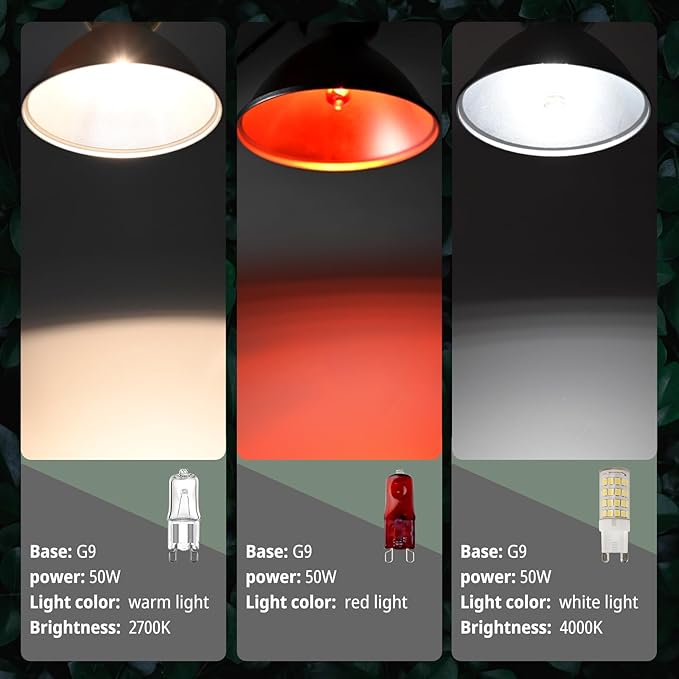 Reptile Heat Lamp Fixture 25W,Dome Reptile Light Fixture with 5PCS Halogen Heat Bulb,G9 UVA Basking Lamp E26 Lamp Socket for Turtle,Gecko,Lizard,Snake,Tortoise,Bearded Dragon,Frog