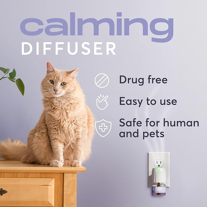 Cat Calming Diffuser Refills – Long-Lasting 30-Day Formula with Pheromones for Stress Relief, Relaxation, and Anxiety Reduction in Cats Easy to Use – (3 Diffusers + 3 Refills)
