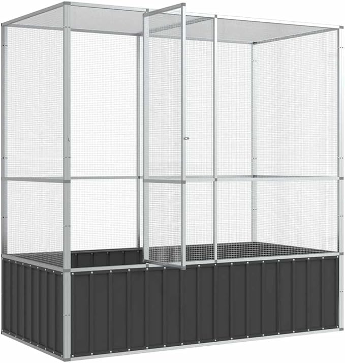 Large Metal Heavy Duty Walk-in Aviary Cage, Ample Activity Space Bird Cage with Lockable Door Also for Chickens and Rabbits, Silver 82.9"x42.1"x83.5" Steel,-510
