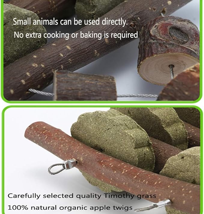 Bunny Chew Toys for Teeth Organic Fruitwood Sticks for Bunny Rabbits Chinchilla Guinea Pigs Hamsters Parrots and Other Small Animals Chewing and Playing Pet Snacks Toys with Grass Cake