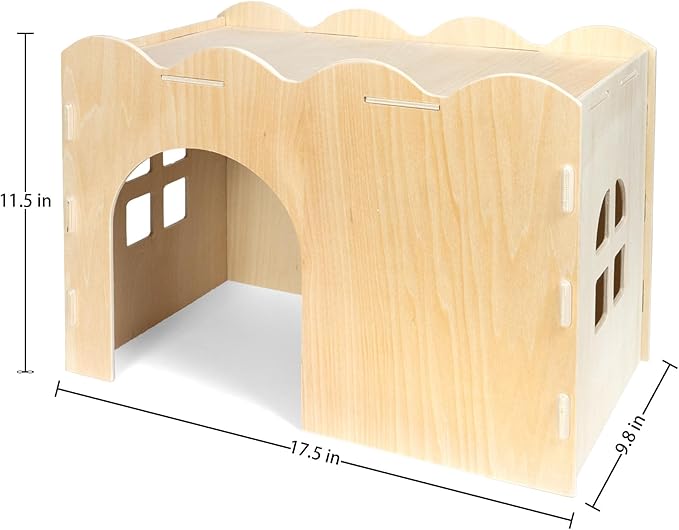 Guinea Pig Hideout, Natural Wooden Chew Proof Hideaway Hut for Small Pets (Wood, Rabbit)