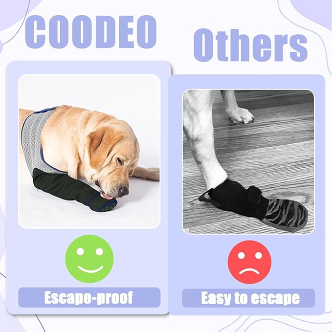 COODEO Dog Socks to Prevent Licking Paws, Healing Boots & Paw Protectors with Non-Slip Bottoms for Wound Protection, Waterproof Sleeve Shoes for Licking（Grey，M_Left