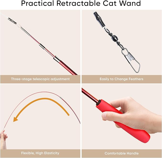Cat Toys for Indoor Cats, 11 Packs Interactive Cat Wand Toy Set with Feather Toys&Ribbon Refills,Retractable Cat Wand with Bell Refills for Kittens Play and Exercise