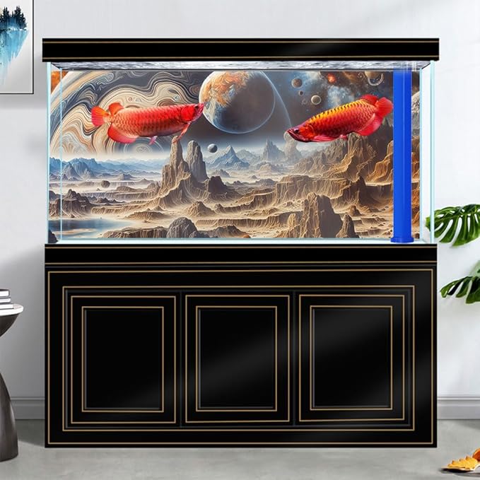 36X18IN Cosmic Spaceterrarium Background, Cool Parallel Space Themed Aquarium Reptile Habitat Background, Aquarium Background with 10EVA Double-Sided Tape