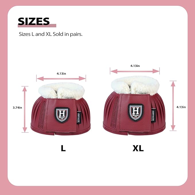 Harrison Howard Rubber Pull-on Bell Boots with Fleece Lining and Extra-Large Leather Touch-Close Tape Hoof Overreach Protection for Horses Sold in Pairs Wine Red XL