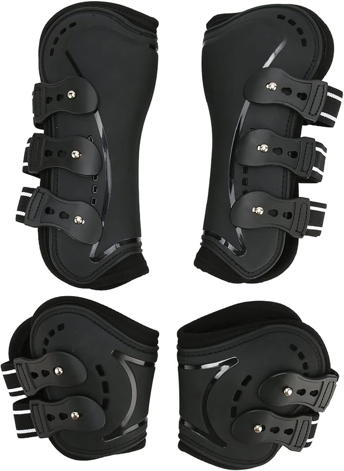 Horse Leg Guard, Horse Leg Protector Shock Absorption Breathable Open Front Tendon Boots for Jumping Show Riding, PU Shell Front Back Wrap Protective Boots Guards (L)