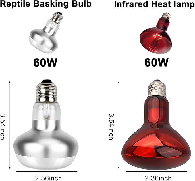 DXOPHIEX Nano Reptile Heat Lamp Fixture, Dual Reptile Light Fixture with 60W Basking Bulb & Infrared Bulb for Bearded Dragon, Turtles, Snake and Lizard Terrarium