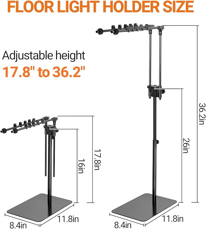 Oiibo Reptile Dual Lamp Stand, Floor Light Holder with Adjustable Heigh Bracket Metal Support for Reptile & Amphibian Terrarium Tank Vivarium Cage