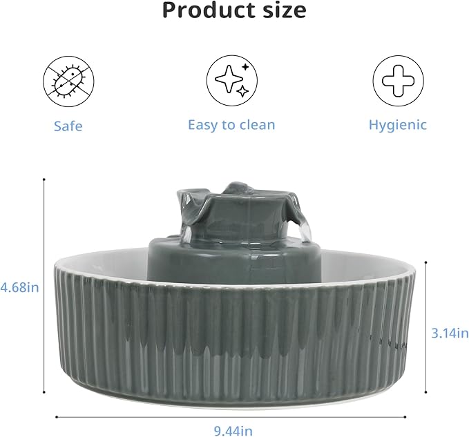 Ceramic Cat Water Fountain, 2.1L/71oz Cupcake Pet Water Fountain for Cats and Dogs, Automatic Pet Drinking Fountain with Pump, and Filter & Foam (Dark Grey)