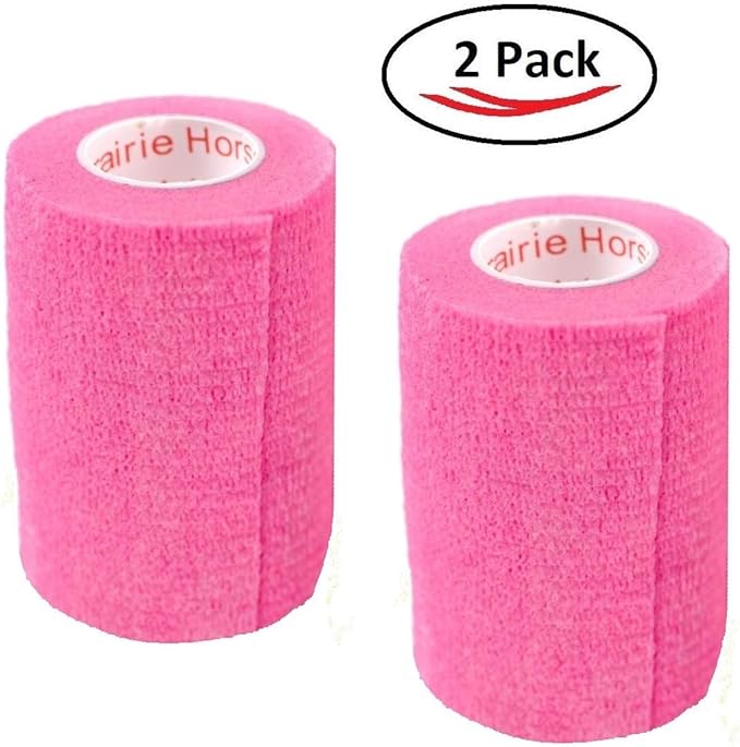 Vet Wrap Tape (Neon Pink) (2 Pack) (3 Inch x 15 feet) Self Adhesive Adherent Adhering Cohesive Flex Self Stick Bandage Grip Roll Dog Cat Pet Horse
