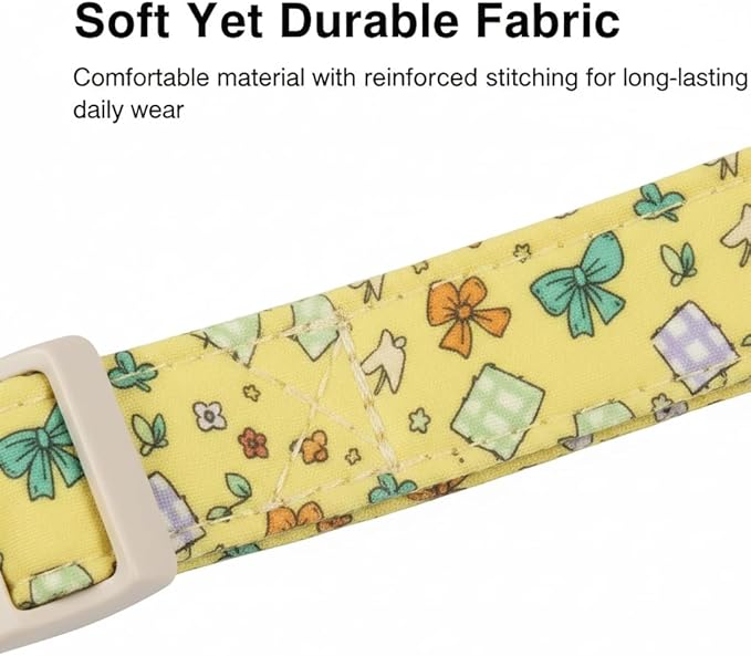 Bow Dog Collar for Large Dogs, Cute Dog Collar with Bow Print and Charm, Pet Collar with Soft Fabric and Quick Release Buckle, Adjustable for Extra Small, Small, Medium & Large Dogs